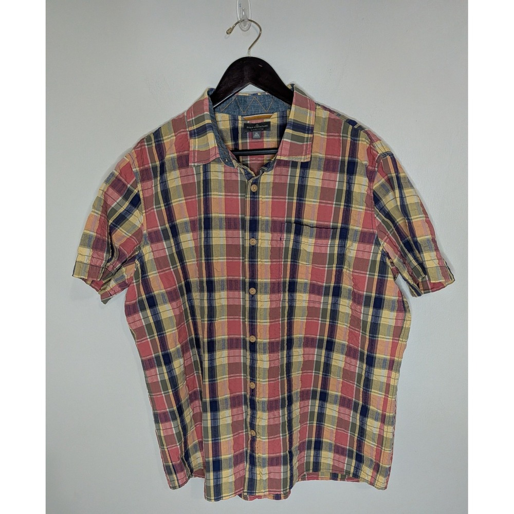 LL Bean Signature Men XL Madras Cotton Plaid Button Up Shirt Heritage Preppy